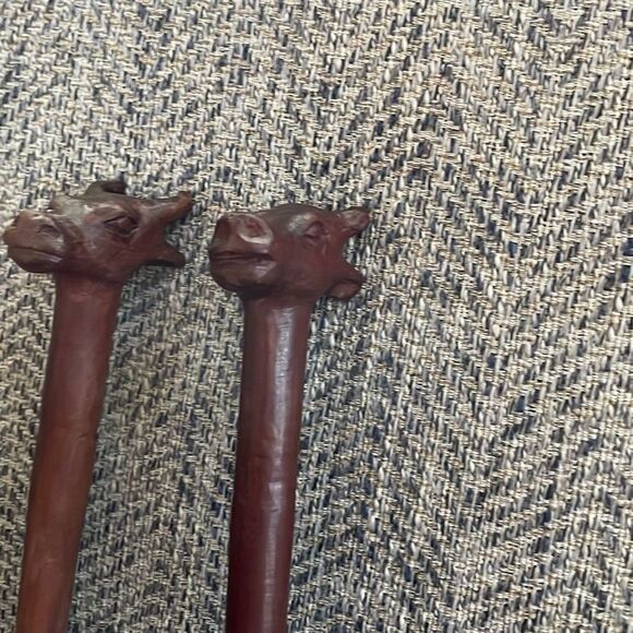 🌸Host Pick🌸 Hand Carved Wooden Salad Servers. Giraffes 13 Inches - Picture 4 of 9